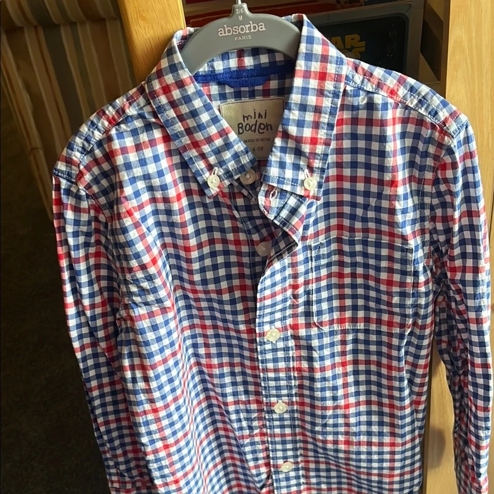 Mini Boden Red and Blue Gingham Boy’s Buttondown